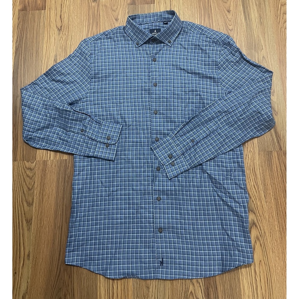 Johnnie-O Cowee Shirt Mens Large Blue Plaid Button Down Linen Maliblu